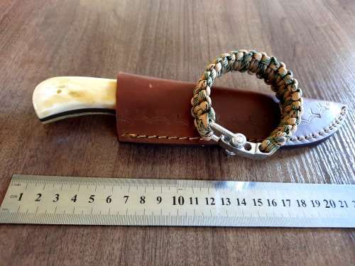 Handmade Damascus steel HUNTING  knife with Camel Bone handle scales. Free Survival Bracelet !!!!
