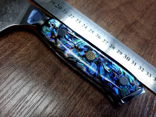 Damascus VG-10 Stainless Steel Japanese Chef's Cleaver, ABALONE/SHELL  handle, RAZOR SHARP,