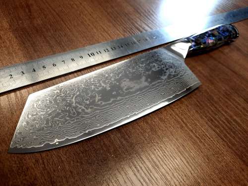 Damascus VG-10 Stainless Steel Japanese Chef's Cleaver, ABALONE/SHELL  handle, RAZOR SHARP,