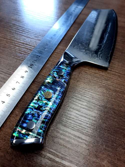 Damascus VG-10 Stainless Steel Japanese Chef's Cleaver, ABALONE/SHELL  handle, RAZOR SHARP,