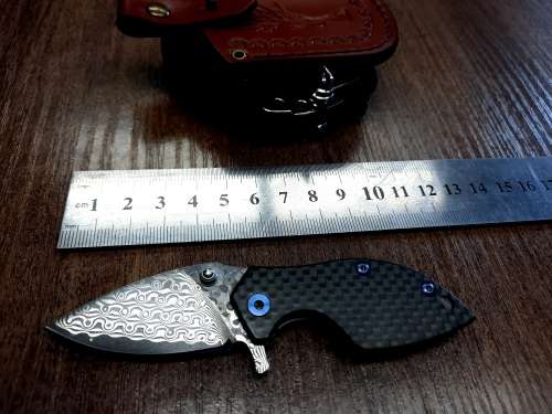 Damascus VG-10 Stainless Steel folding knife, RAZOR Sharp, High End TITANIUM & Carbon Fiber handle.
