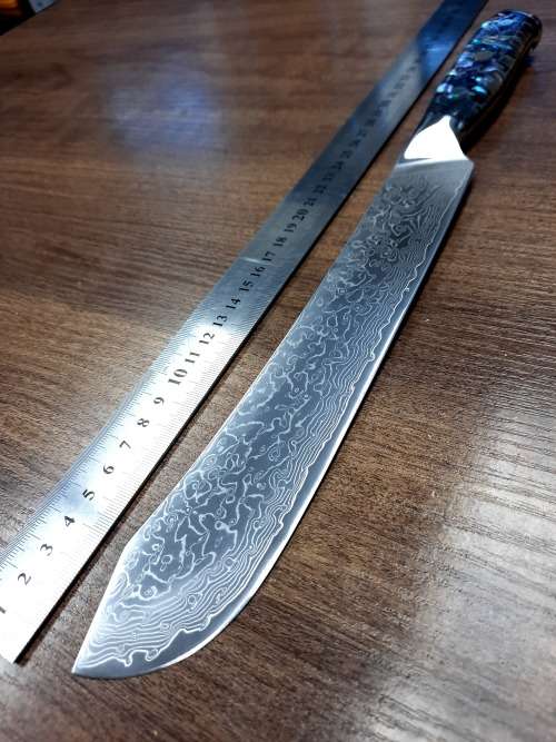 Damascus VG-10 Stainless Steel Japanese Kitchen Knife, Abalone & Super clear Epoxy Resin handle.
