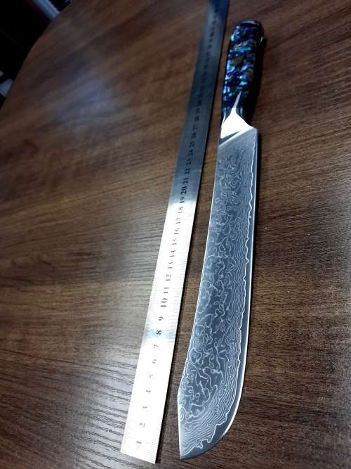 Damascus VG-10 Stainless Steel Japanese Kitchen Knife, Abalone & Super clear Epoxy Resin handle.