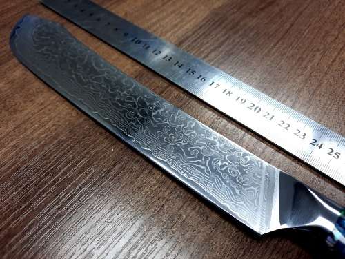 Damascus VG-10 Stainless Steel Japanese Kitchen Knife, Abalone & Super clear Epoxy Resin handle.