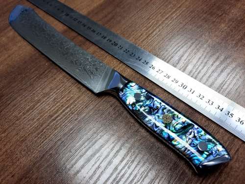 Damascus VG-10 Stainless Steel Japanese Kitchen Knife, Abalone & Super clear Epoxy Resin handle.