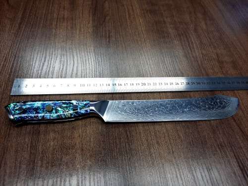 Damascus VG-10 Stainless Steel Japanese Kitchen Knife, Abalone & Super clear Epoxy Resin handle.