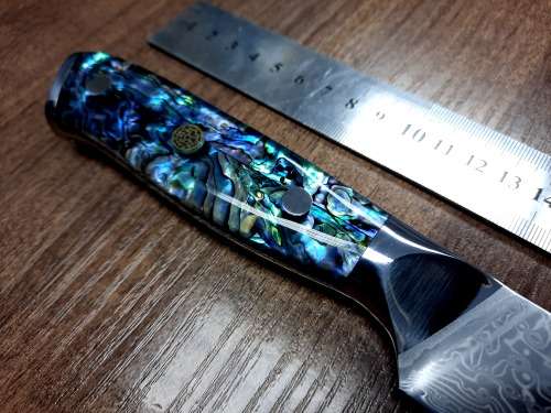 Damascus VG-10 Stainless Steel Japanese Kitchen Knife, Abalone & Super clear Epoxy Resin handle.