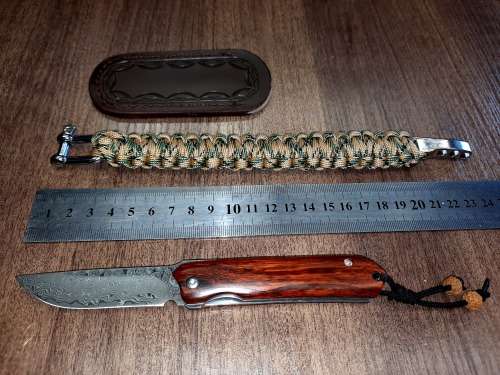 Damascus VG-10 Stainless Steel folding knife, RAZOR Sharp, FREE Bracelet, Quality, Rosewood handle.