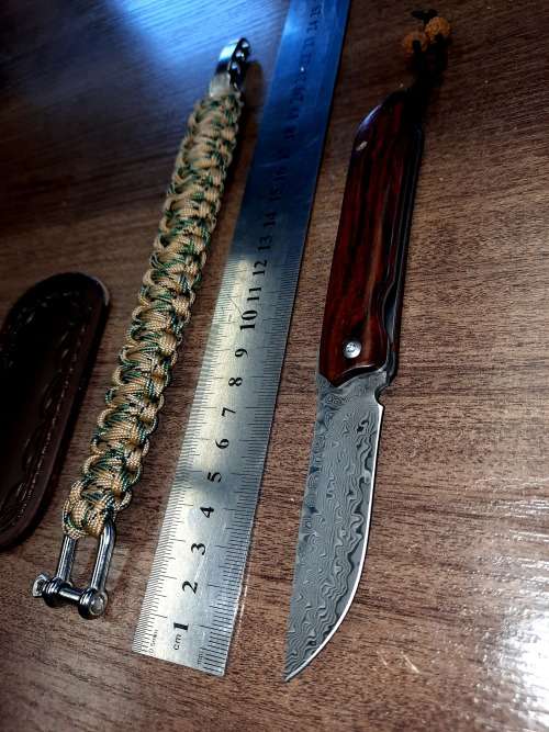 Damascus VG-10 Stainless Steel folding knife, RAZOR Sharp, FREE Bracelet, Quality, Rosewood handle.