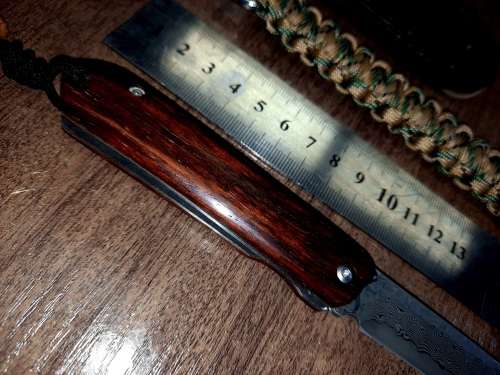Damascus VG-10 Stainless Steel folding knife, RAZOR Sharp, FREE Bracelet, Quality, Rosewood handle.