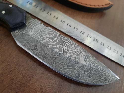 Handmade Damascus steel HUNTING  knife with Wood & Burnt Camel Bone handle scales. FREE BRACELET