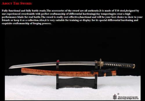 Handmade tempered  T10 TOOL & DIE Steel Katana Samurai Battle Ready, HAMON done with clay.