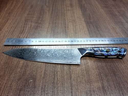 Damascus VG-10 Stainless Steel Japanese Chef's Knife, Abalone & Super clear Epoxy Resin handle.