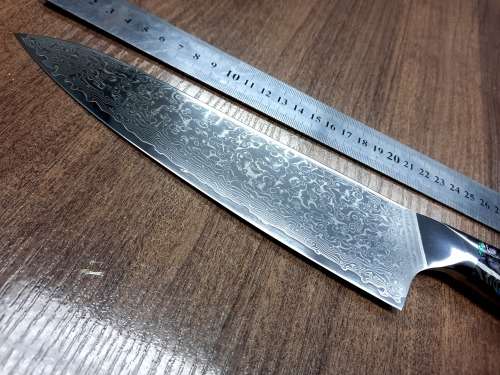 Damascus VG-10 Stainless Steel Japanese Chef's Knife, Abalone & Super clear Epoxy Resin handle.