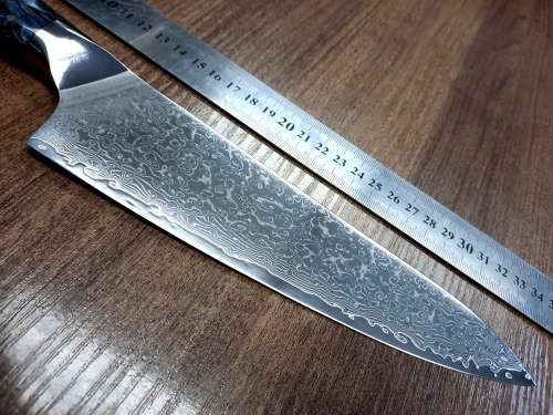 Damascus VG-10 Stainless Steel Japanese Chef's Knife, Abalone & Super clear Epoxy Resin handle.