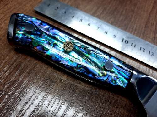 Damascus VG-10 Stainless Steel Japanese Chef's Knife, Abalone & Super clear Epoxy Resin handle.