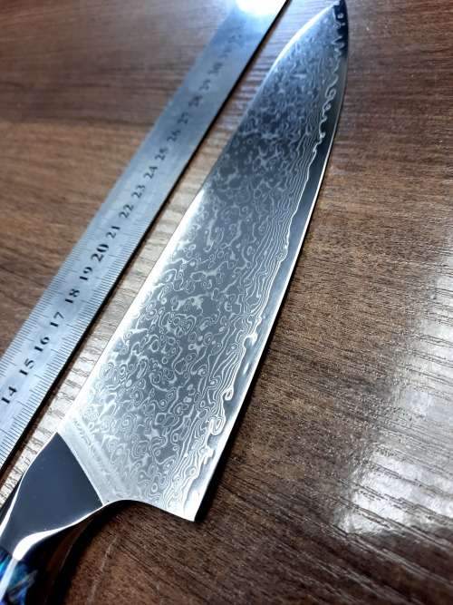 Damascus VG-10 Stainless Steel Japanese Chef's Knife, Abalone & Super clear Epoxy Resin handle.