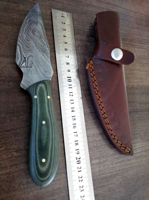 Handmade Damascus steel HUNTING  knife with MICARTA handle scales. FREE Leather Pouch.