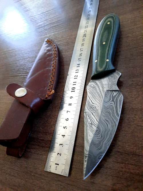 Handmade Damascus steel HUNTING  knife with MICARTA handle scales. FREE Leather Pouch.