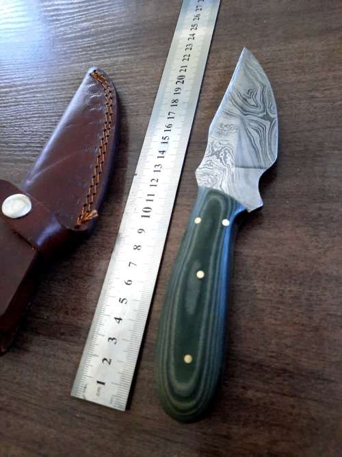 Handmade Damascus steel HUNTING  knife with MICARTA handle scales. FREE Leather Pouch.