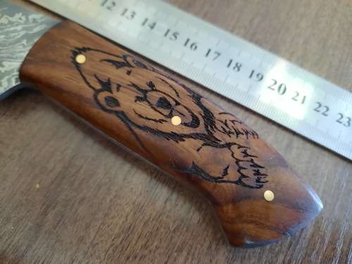 Handmade Damascus steel HUNTING Knife with Wooden handle scales, No leather included.