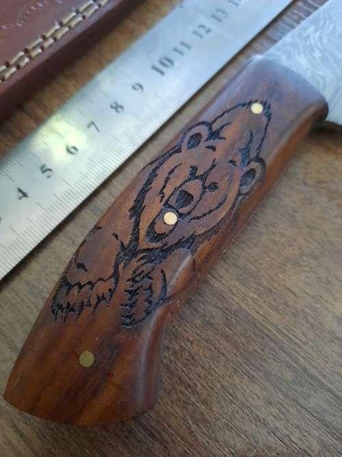 Handmade Damascus steel HUNTING Knife with Wooden handle scales, No leather included.