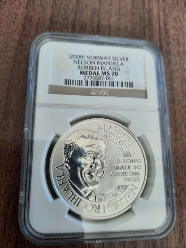2009 Norway Silver Nelson Mandela Robben Island Medal MS70, Finest known by NGC !!