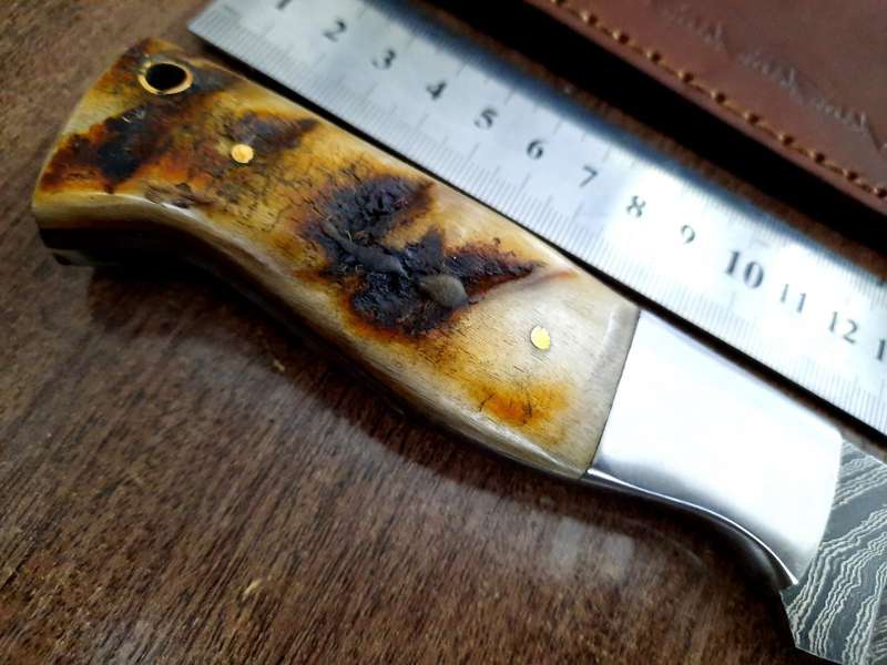 Handmade Damascus steel HUNTING  knife with RAM HORN handle scales. Perfect X-mas Gift !!