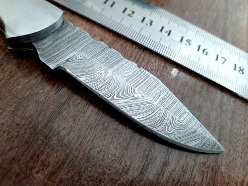 Handmade Damascus steel folding knife w Camel Bone Handle Scales. New stock !!