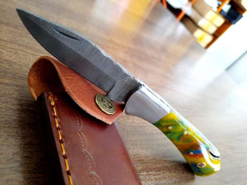 Handmade Damascus steel folding knife with Epoxy Resin handle scales. X-MAS SPECIAL PRICE !!!!