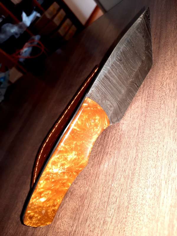 Handmade Damascus steel HUNTING Knife with Epoxy Resin handle scales, Perfect Gift for him.