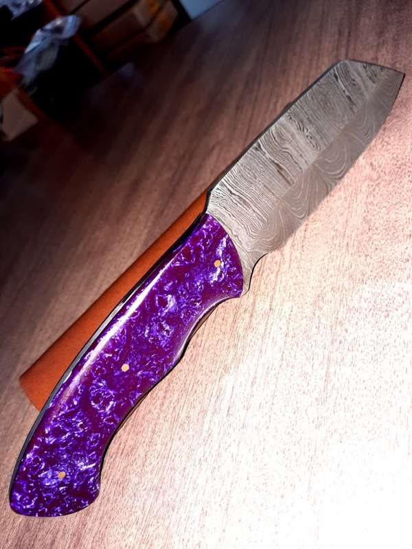 Handmade Damascus steel HUNTING Knife with Epoxy Resin handle scales, Perfect Gift for him.