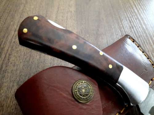 Handmade Damascus steel folding knife w Wooden Handle Scales. New stock !!