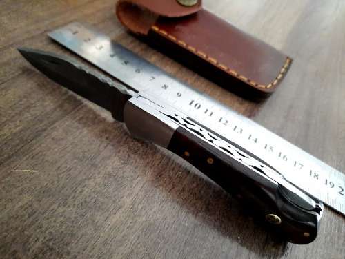Handmade Damascus steel folding knife w Wooden Handle Scales. New stock !!