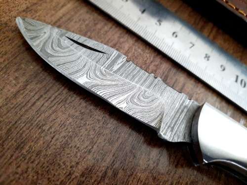 Handmade Damascus steel folding knife w Wooden Handle Scales. New stock !!