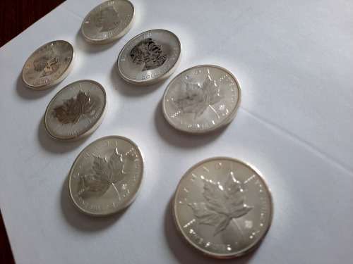 1 OZ Silver Canadian Maple Coin, 7 available,  PURE SILVER !!! BID PER COIN !!!