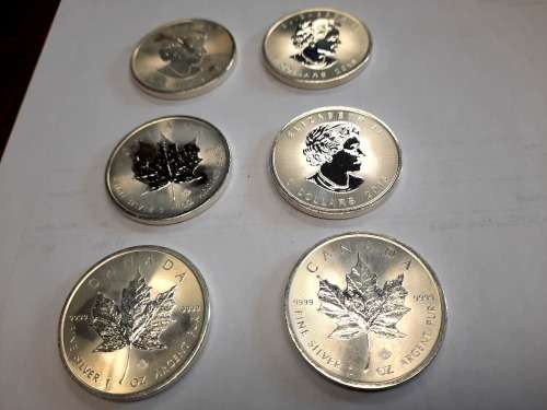 1 OZ Silver Canadian Maple Coin, 7 available,  PURE SILVER !!! BID PER COIN !!!