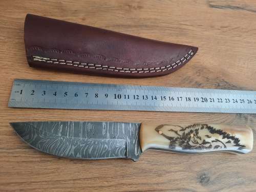 Handmade Damascus steel HUNTING  knife with Camel Bone handle scales. PLEASE READ Description.  !