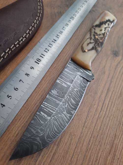 Handmade Damascus steel HUNTING  knife with Camel Bone handle scales. PLEASE READ Description.  !