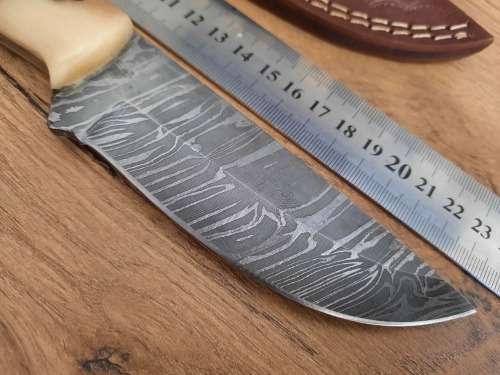 Handmade Damascus steel HUNTING  knife with Camel Bone handle scales. PLEASE READ Description.  !