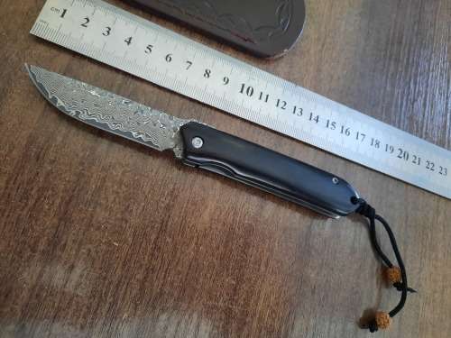 Damascus VG-10 Stainless Steel folding knife, RAZOR Sharp, New Stock, High Quality, Ebony handle.