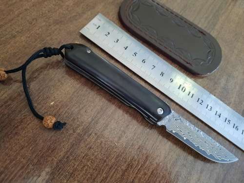 Damascus VG-10 Stainless Steel folding knife, RAZOR Sharp, New Stock, High Quality, Ebony handle.