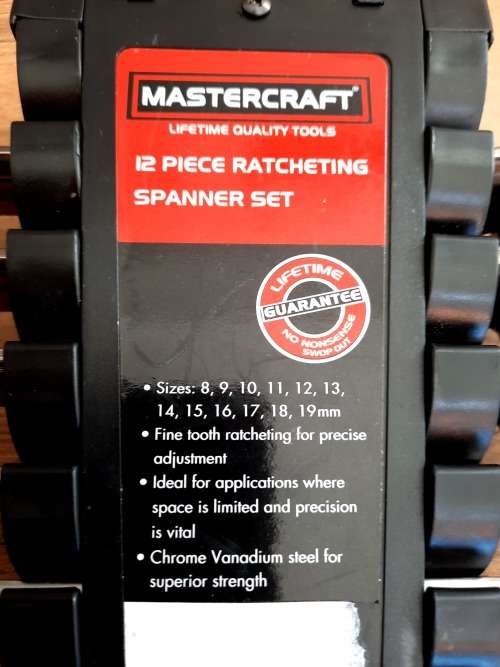 Mastercraft 12 Pc Ratcheting Spanner set, Lifetime Quality Tools, Sizes 8-19