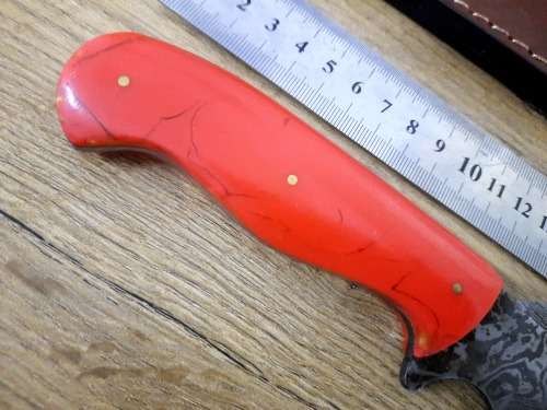 Handmade Damascus steel HUNTING Knife with Epoxy handle scales. The exact knife you will receive.
