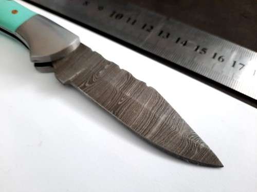 Handmade Damascus steel folding knife w Epoxy Resin Handle Scales. New stock !!