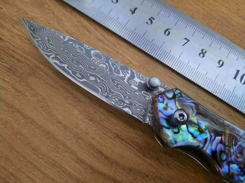 Damascus VG-10 Stainless Steel folding knife, Sharp, Abalone handle Scales.