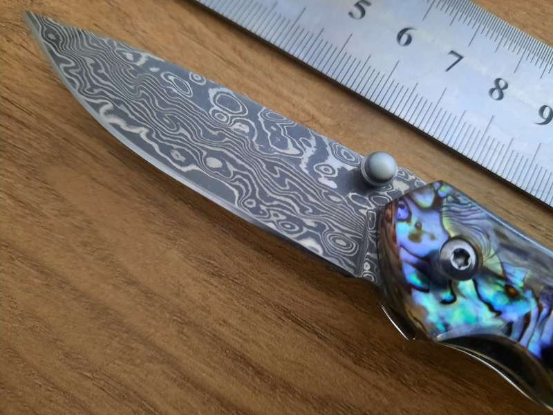 Damascus VG-10 Stainless Steel folding knife, Sharp, Abalone handle Scales.
