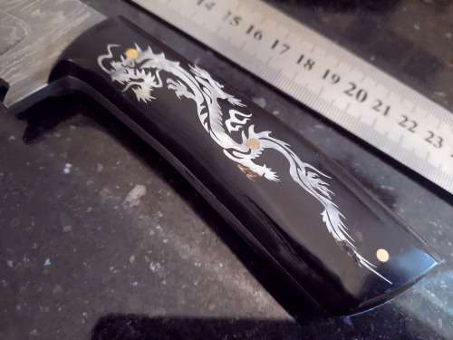 Handmade Damascus steel HUNTING  knife with Bull Horn handle scales.