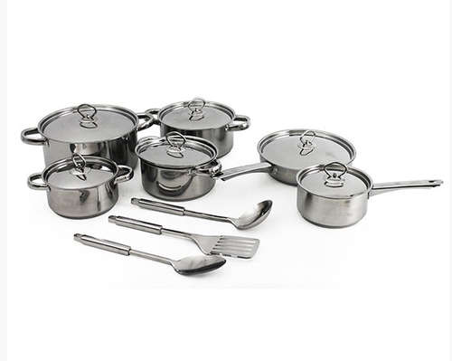15 PIECES STAINLESS STEEL, HEAVY BOTTOM COOKWARE SET WITH STAINLESS LID