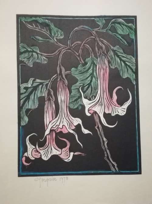 Gregoire Boonzaier Watercolored Linocut Signed and Dated 1978